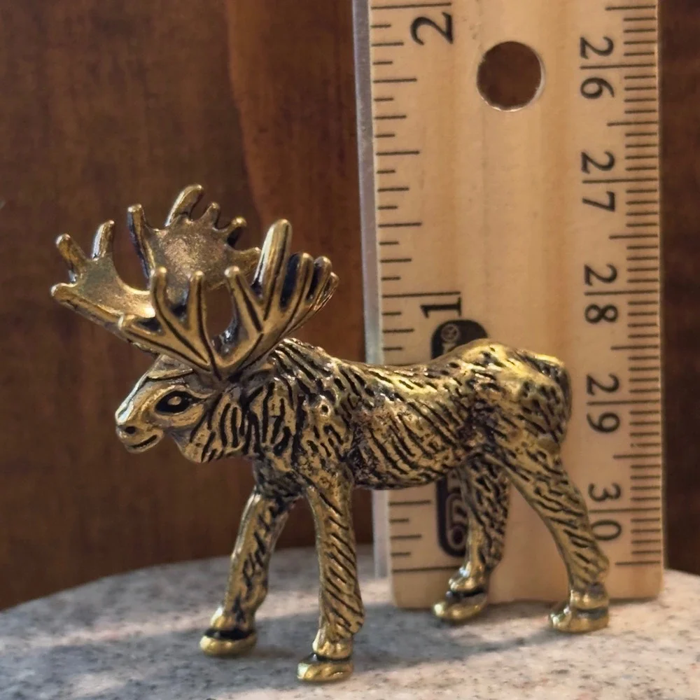 BG6 Vintage style Brass metal Miniature Moose Figurine Rustic Cabin Lodge Decor